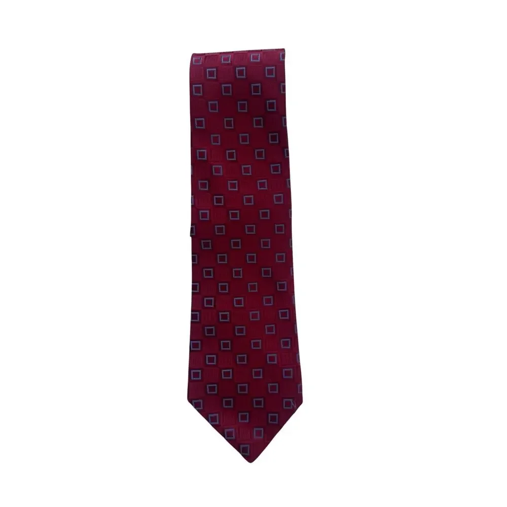 Tommy Hilfiger Men’s Geometric Silk Red Blue Tie Preppy Classic 3.5 x 59.5